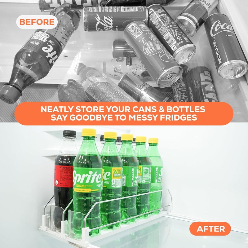 SIP SORT Fridge Organizer for Drinks, Upgraded Design of Fridge Can Organizer with Larger Stopper Height. Width Adjustable Automatic Can Holders for Fridge with Lock. Holds 10 Cans (2 Rows, White) - Image 5